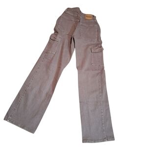 Hollister Ultra High Rise DAD Jeans Ladies 000R 23R Brown TAN CARGO DENIM Pocket